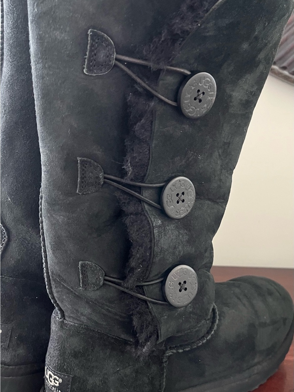 UGG Black Button-Detail Shearling Mid-Calf Boots